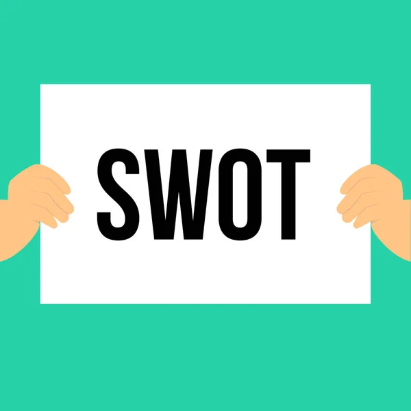 Homme montrant du papier SWOT texte — Image vectorielle