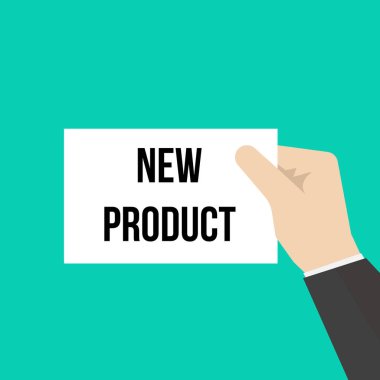 Kağıt yeni ürün metnini gösteren adam