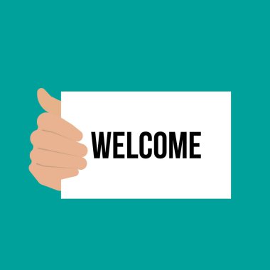 Adam gösteren kağıt hoş geldiniz metni