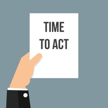 Kağıt saat hareket metnini gösteren adam