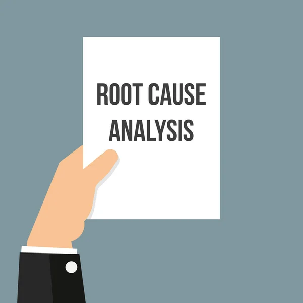 Людина, що показує папір ROOT CAUSE ANALYSIS — стоковий вектор