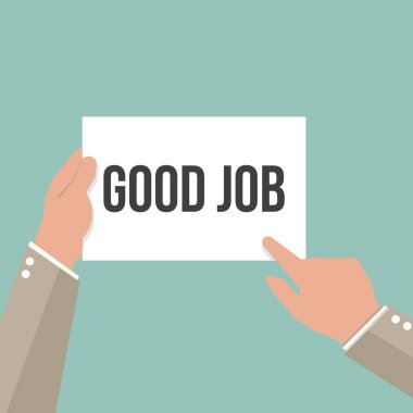 Kağıt iyi iş metnini gösteren adam