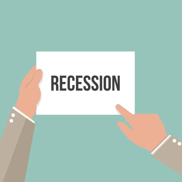 Чоловік, що показує документ RECESSION text — стоковий вектор