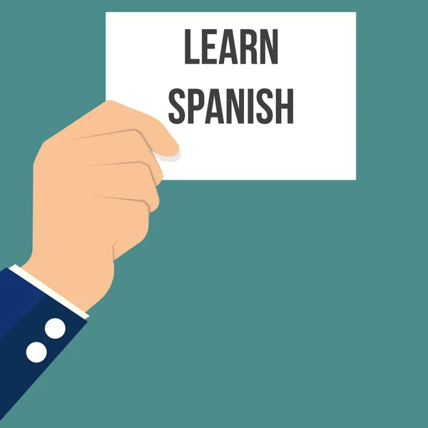 Kağıt öğrenin İspanyolca metnini gösteren adam — Stok Vektör