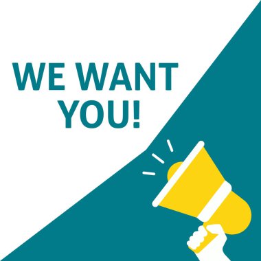 İstiyoruz! Duyuru. Megafon ile konuşma balonu tutan el