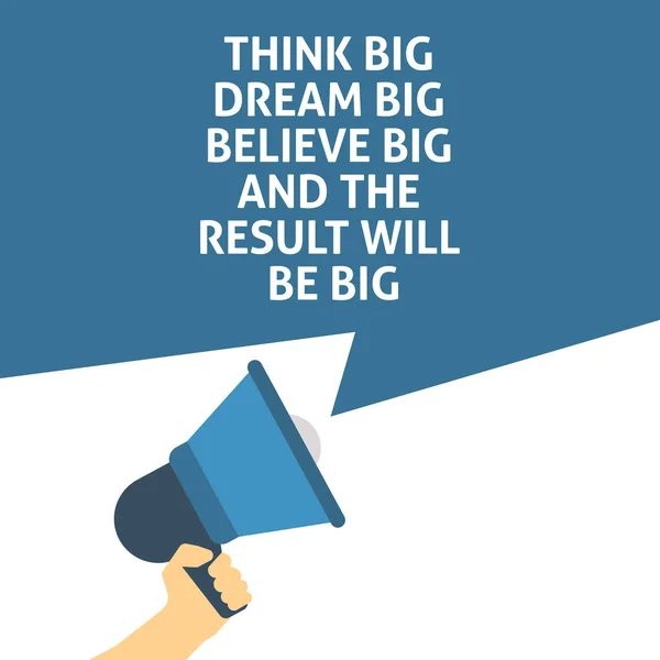 THINK BIG DREAM BIG BELIEVE BIG AND THE RESULT WILL BE BIG Announcement. Hand Holding Megaphone With Speech Bubble — Stock Vector