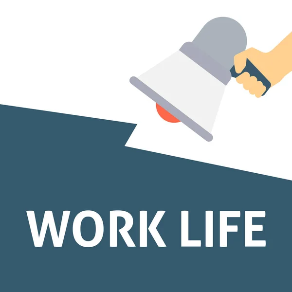 Werk life aankondiging. Hand met megafoon met tekstballon — Stockvector