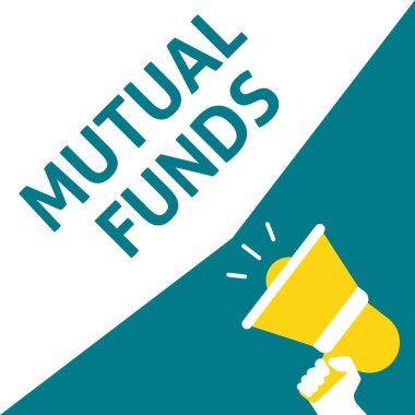 MUTUAL FUNDS Announcement. Hand Holding Megaphone With Speech Bubble clipart