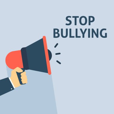 Duyuru zorbalık durdurmak. Megafon ile konuşma balonu tutan el