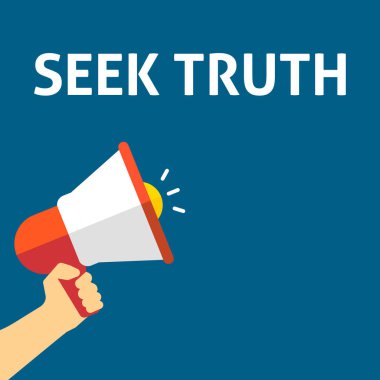 Gerçeği duyuru aramak. Megafon ile konuşma balonu tutan el