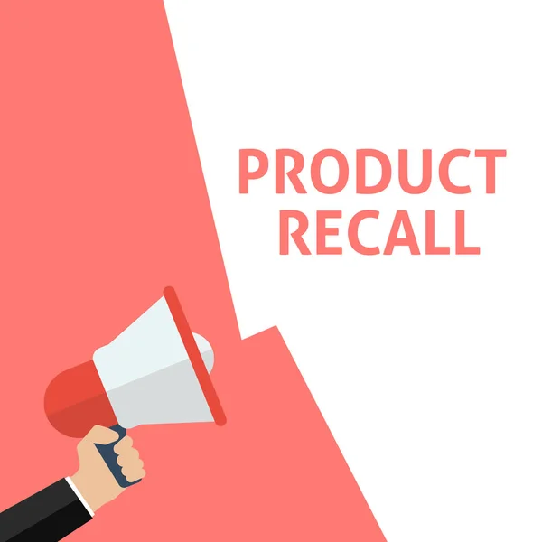 Product Recall aankondiging. Hand met megafoon met tekstballon — Stockvector