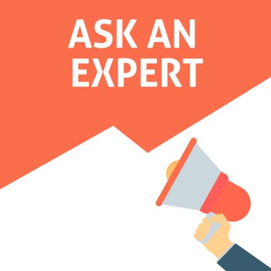 Uzman bir duyuru sor. Megafon ile konuşma balonu tutan el