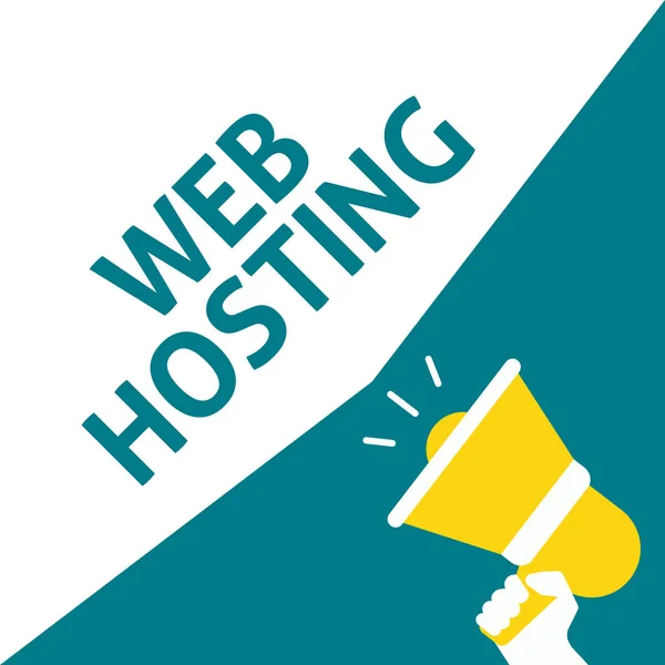 Mão segurando Megafone com WEB HOSTING Anúncio —  Vetores de Stock