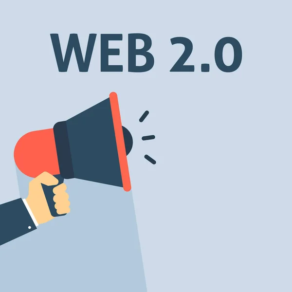 Hand met megafoon met Web 2.0 aankondiging — Stockvector