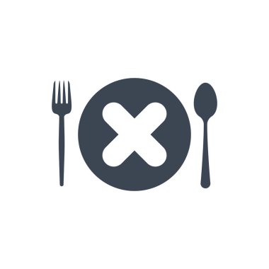 Restoran simgesi, çatal ve kaşık, tabak simgesini iptal işareti ile. Restoran simgesi ve Kapat, Sil, simgesini kaldırmak
