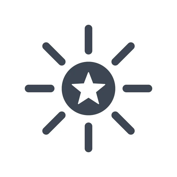 Icono de sol, brillo, eléctrico, icono de concepto de luz con signo de estrella. Icono del sol y mejor, favorito, símbolo de calificación — Vector de stock