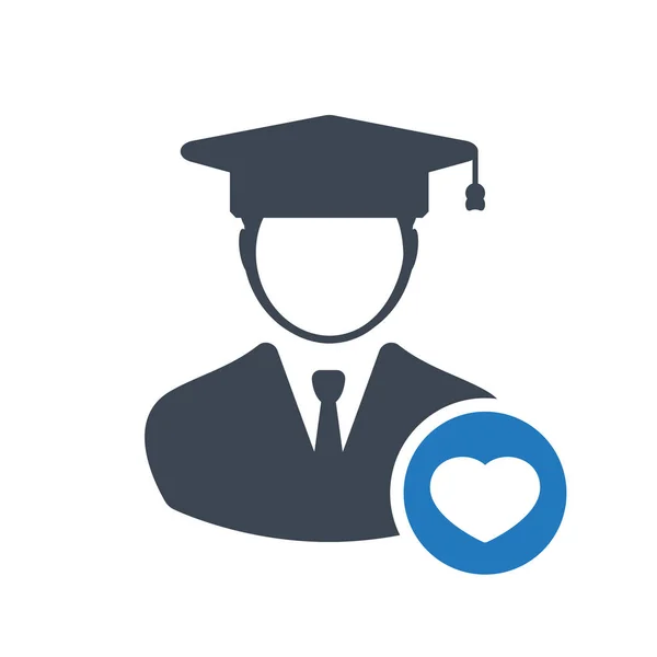 Icône étudiante, icône de concept éducatif avec signe cardiaque. icône étudiante et favori, comme, amour, symbole de soins — Image vectorielle