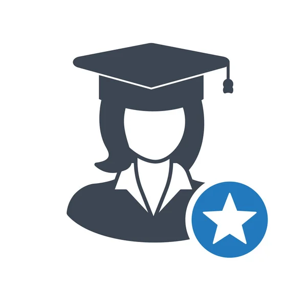 Icono de estudiante, gorra de graduación, icono de concepto educativo con signo de estrella. Icono del estudiante y mejor, favorito, símbolo de calificación — Archivo Imágenes Vectoriales