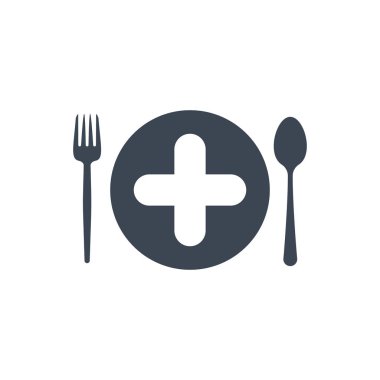 Restoran simgesi, çatal ve kaşık, tabak simge Ekle işareti ile. Restoran simgesi ve yeni, Ayrıca, pozitif sembol