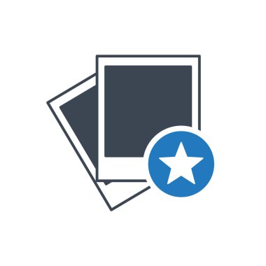 Fotoğraf simge, fotoğraf ve resim, yıldız işareti ile anlık görüntü kavramı simge. Fotoğraf simge ve en iyi, en sevdiğim, derecelendirme sembolü