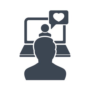 Online danışmanlık, iş danışmanlığı, iş kavramı simge kalp işareti ile. Online danışmanlık simgesi ve favori, aşk, bakım sembolü gibi