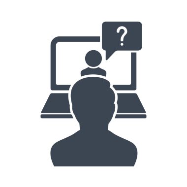 Online danışmanlık, iş danışmanlığı, iş kavramı simge soru işareti ile. Online danışmanlık simgesi ve yardım, nasıl yapılır, bilgi, sorgu simgesi