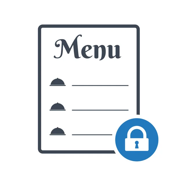 Icono de menú de comida del restaurante, icono de concepto de menú de cafetería con signo de candado. Restaurante menú de alimentos icono y seguridad, protección, símbolo de privacidad — Archivo Imágenes Vectoriales