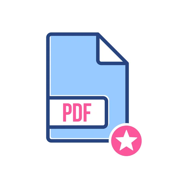 PDF dokument ikona, rozšíření pdf souboru formátu s Hvězdné znamení. Ikona dokumentu PDF a nejlepší, oblíbené, hodnocení symbolu — Stockový vektor