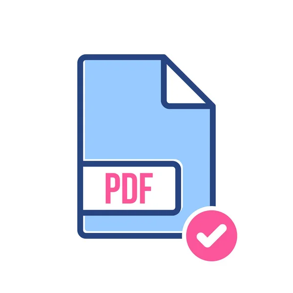 PDF dokument ikona, rozšíření pdf souborů formátu znakem zaškrtnutí. PDF dokument ikonu a schválení, potvrzení, zaškrtněte políčko dokončené symbolu — Stockový vektor