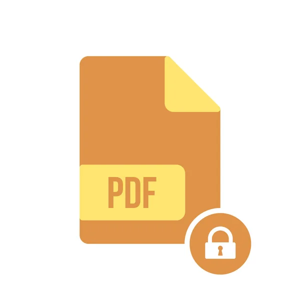 Icona documento PDF, estensione pdf, icona formato file con segno di lucchetto. Icona e sicurezza del documento PDF, protezione, simbolo della privacy — Vettoriale Stock