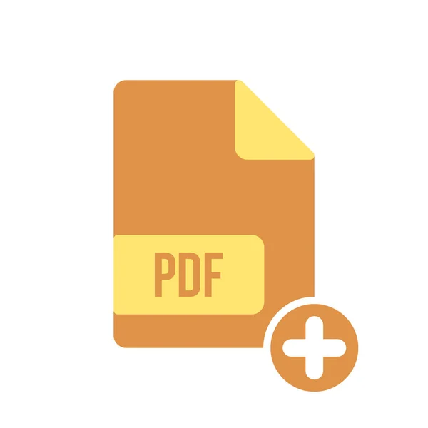 PDF dokument ikona, rozšíření pdf souboru formát přidat znaménko. Ikona dokumentu PDF a nové, plus, pozitivní symbol — Stockový vektor