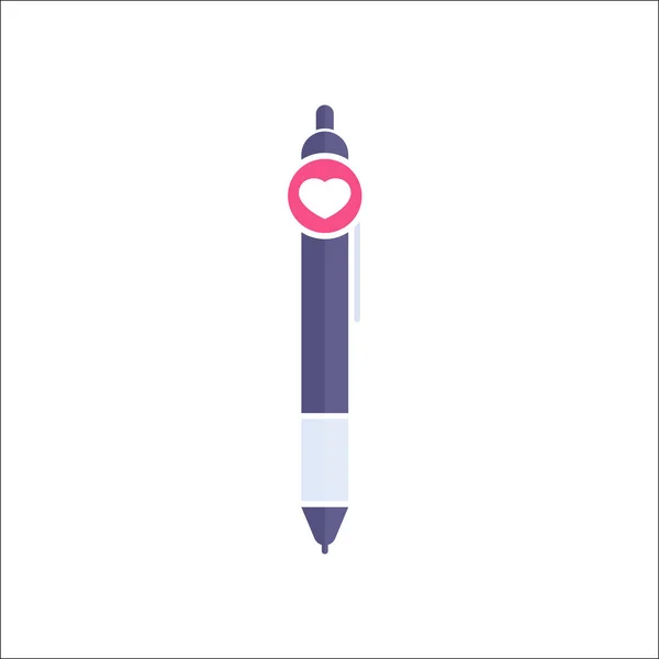 Stift-Symbol, Kugelschreiber, Kugelschreiber, Schreibwaren, Schreibgeräte-Symbol mit Herzzeichen. Stift-Symbol und Favorit, wie, Liebe, Pflege-Symbol — Stockvektor