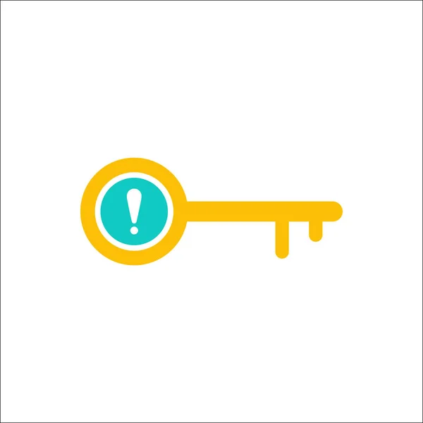 Key icon, Access, lock, locked, security icon with exclamation mark. Key icon and alert, error, alarm, danger symbol — Stock Vector