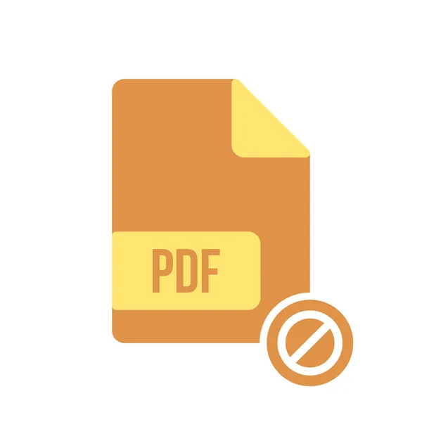 Icona documento PDF, estensione pdf, icona formato file con segno non consentito. Documento PDF icona e blocco, proibito, proibire simbolo — Vettoriale Stock