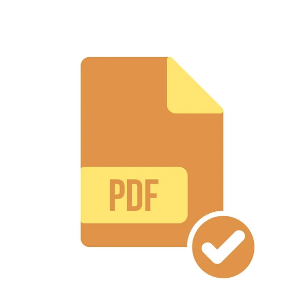 Icona documento PDF, estensione pdf, icona formato file con segno di spunta. icona del documento PDF e approvato, confermare, fatto, spuntare, simbolo completato — Vettoriale Stock