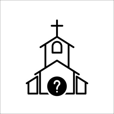 Kilise simgesi, bina, Hıristiyan, Hıristiyanlık Tapınağı simgesi soru işareti ile din. Kilise simgesi ve yardım, nasıl yapılır, bilgi, sorgu simgesi