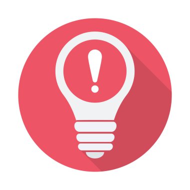 Ampul simgesi, fikir, çözüm, ünlem işareti simgesiyle düşünme. Ampul simgesi ve uyarı, hata, alarm, tehlike sembolü