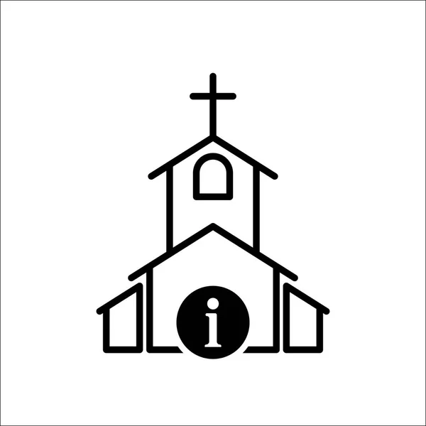 Ícone da igreja, construção da religião, cristão, ícone do templo do cristianismo com sinal de informação. Ícone da igreja e sobre, faq, ajuda, símbolo de dica —  Vetores de Stock