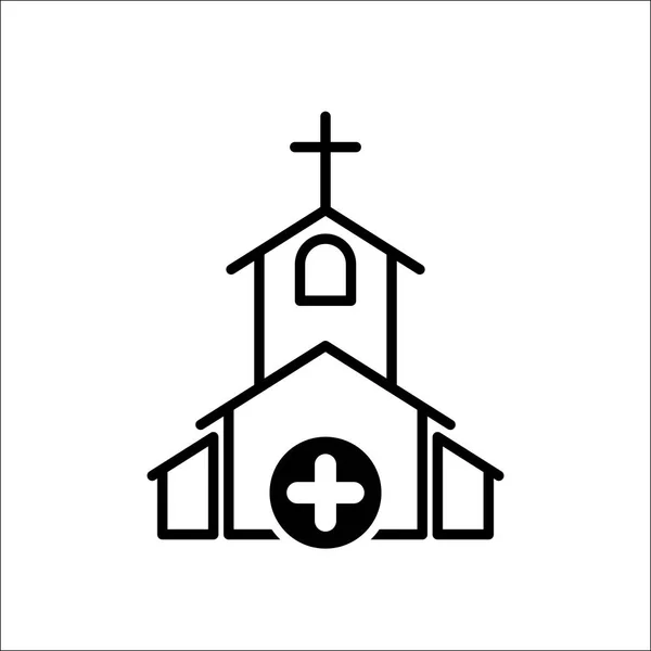 Church icon, Religion building, christian, christianity temple icon with add sign. Church icon and new, plus, positive symbol — Stock Vector