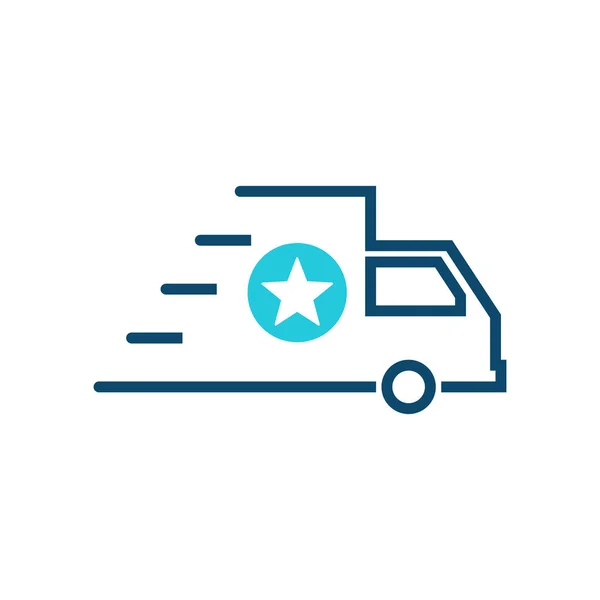 Ikon pengiriman cepat, ikon truk pengiriman dengan tanda bintang. Ikon pengiriman cepat dan terbaik, favorit, simbol rating - Stok Vektor