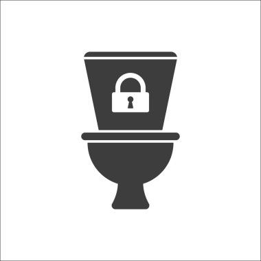 Tuvalet, banyo, tuvalet simge asma kilit işareti ile. Tuvalet simgesi ve güvenlik, koruma, gizlilik simgesi