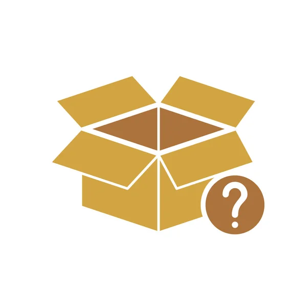 Box-Symbol, Lieferung und Versand, geöffnetes Paket, Unbox-Symbol mit Fragezeichen. Box-Symbol und Hilfe, wie man, Informationen, Abfragesymbol — Stockvektor