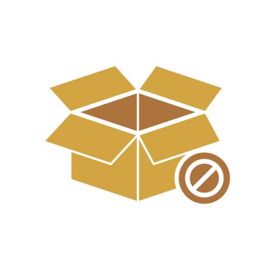 Simgesi, teslimat ve kargo kutusunda, paket açmak, yasak işareti simgesiyle ciltsiz. Sembol kutusu simgesi ve blok, yasak, yasaklar