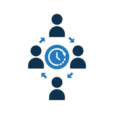 İnsanlar bağlantı simgesi. Topluluk simgesi saat işareti ile. Ekip çalışması simge ve geri sayım, son tarih, zamanlamayı, sembol planlama
