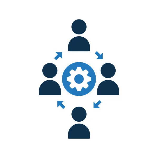 Menschen verbinden Ikone. Community-Symbol mit Einstellungszeichen. Teamwork-Symbol und anpassen, einrichten, verwalten, Prozesssymbol — Stockvektor