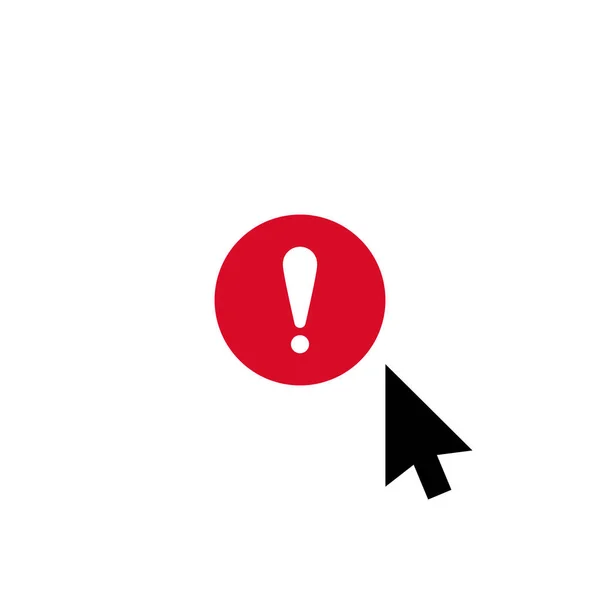 Haga clic en el icono del vector, símbolo del cursor con signo de exclamación. Icono de flecha del cursor y alerta, error, alarma, símbolo de peligro — Vector de stock