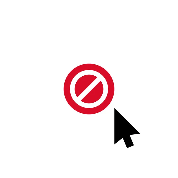 Cliquez sur l'icône vectorielle, symbole du curseur avec signe non autorisé. Icône de flèche du curseur et bloc, interdit, interdire le symbole — Image vectorielle