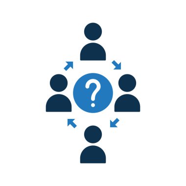 İnsanlar bağlantı simgesi. Soru işareti ile topluluk simgesi. Ekip çalışması simgesi ve yardım, nasıl yapılır, bilgi, sorgu simgesi