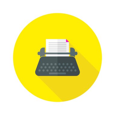 Düz tasarım öğesi: daktilo makinesi simgesi. Yayımlayın. Belge. Sekreter veya yazar için daktilo