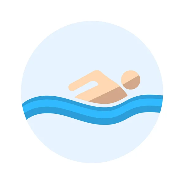 Icono de natación. Símbolo vector de natación. Ilustración del nadador aislada. El hombre y las olas marinas . — Vector de stock